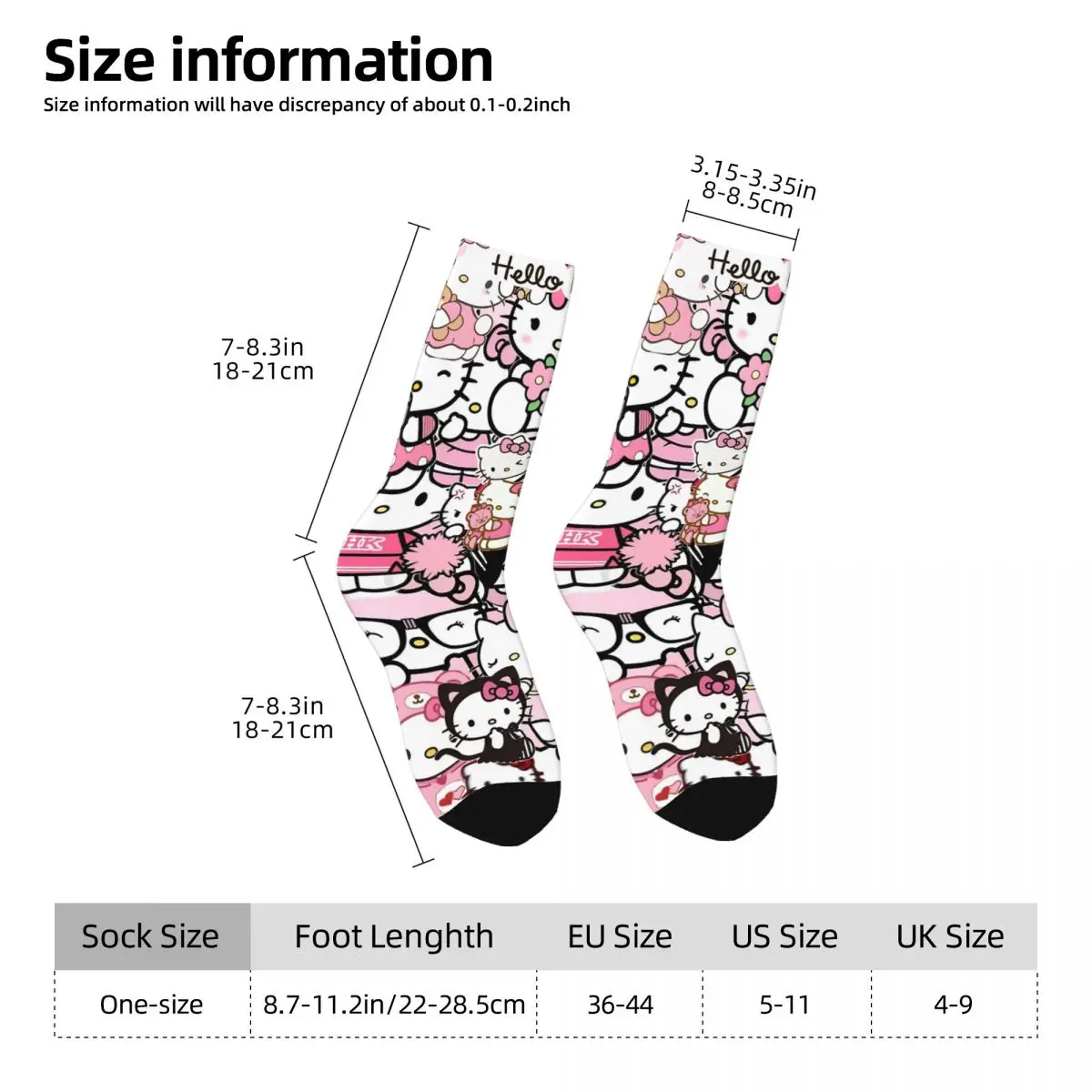 الوردي مرحبا كيتي Kawaii شخصية كرتونية جوارب تصميم الجوارب الموضة الخريف المضادة للانزلاق الجوارب الكبار الرجال الدراجات جوارب ناعمة #4