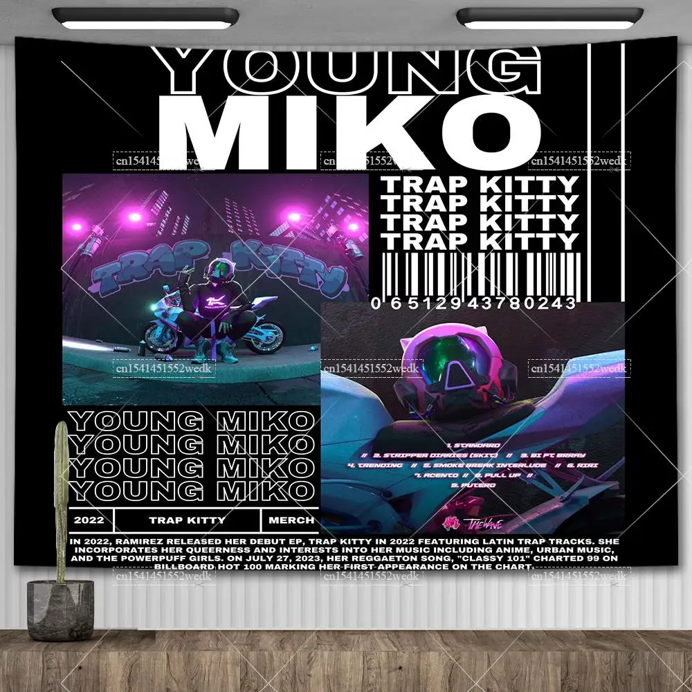 Junge miko Trap Kitty Album Cover Poster Wand kunst Tapisserie lustige Meme Wandteppiche ästhetische Schlafzimmer Dekor Gemälde Tapeten