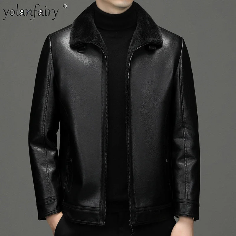 

2023 Winter Jacket Men Lambskin Fur High-end Ultra-fiber Cow Grain Integrated Leather Male Chamarras De Hombre