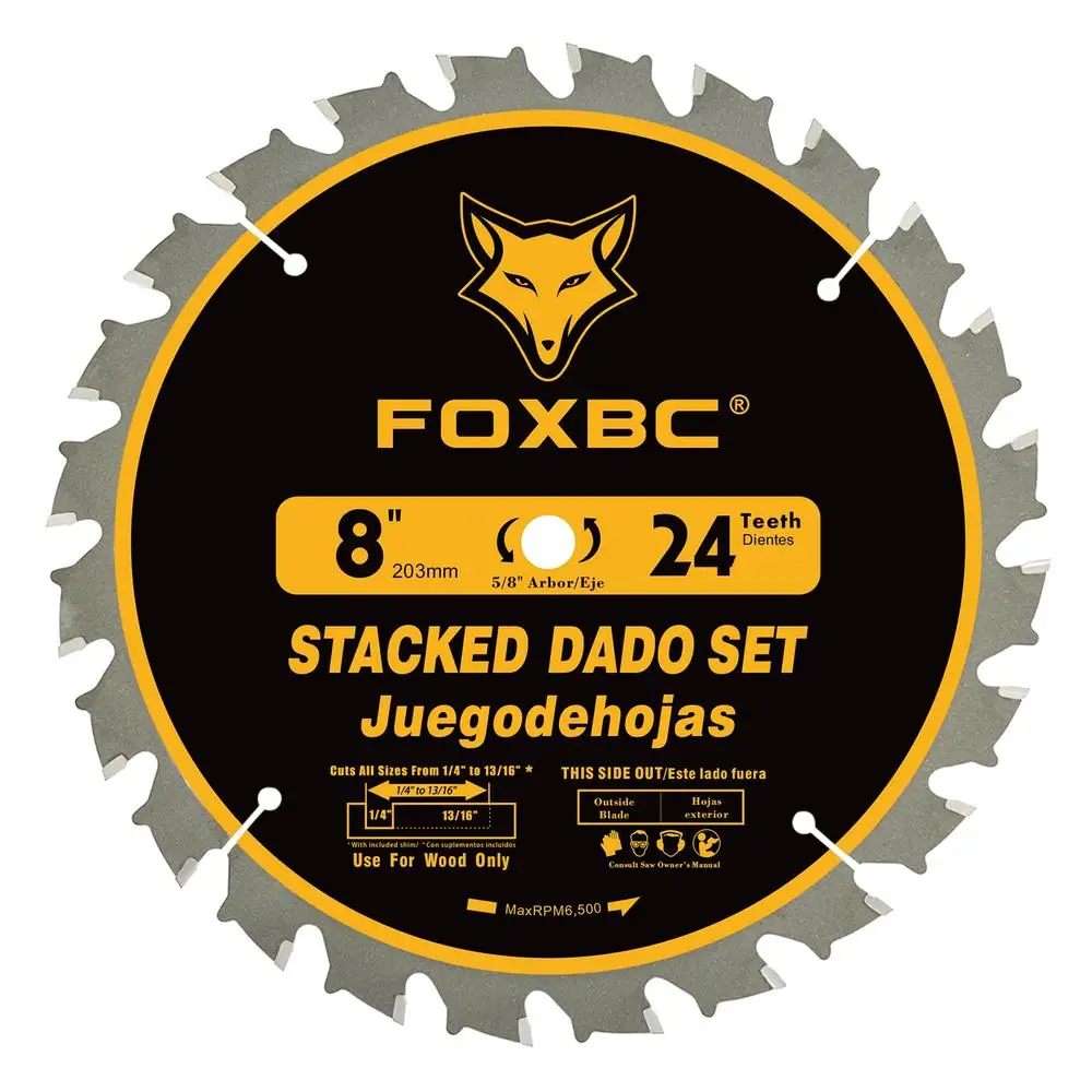 8" Stacked Dado Blade Set 14-Piece Carbide Table Saw Cutting Tool Kit