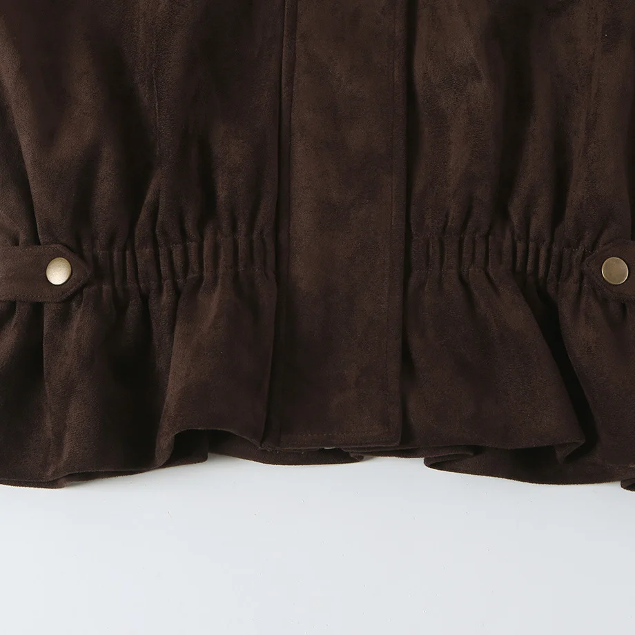 JNLEAOG Autumn New Women's Fashion Pure Color Velvet Texture Effect Jacket Outerwear Short Coat Zipper Closure Polyester Fiber