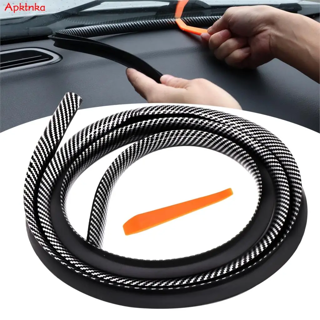 1.6M Universal Carbon Fiber Dashboard Rubber Sealing Strip Tool Car Windshield Dash Soundproof Sealant Car Interior Accessories