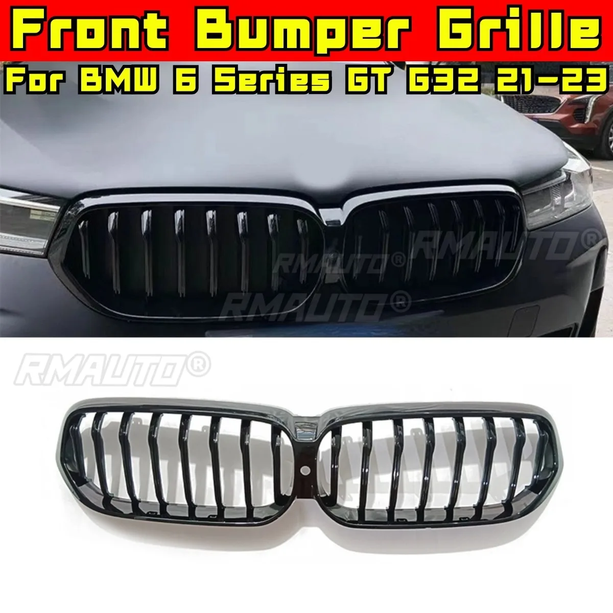 

Решетка бампера автомобиля, декоративные полоски, гоночная решетка, комплект кузова, решетка переднего бампера для BMW 6 серии GT G32 2021-2023, внешняя часть