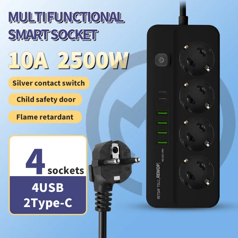 

EU Power Strip Socket with USB Type-c Electrical Extension Sockets Board Table Outlets KR RU for Homeuse Office
