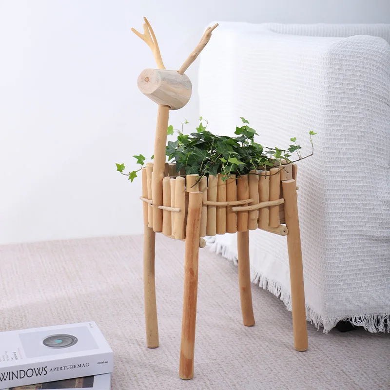 

‌Deer Planter - Handmade Wooden Succulent Pot, Cute Animal Flower Box for Balcony, Creative Garden Decor with Drainage Hole