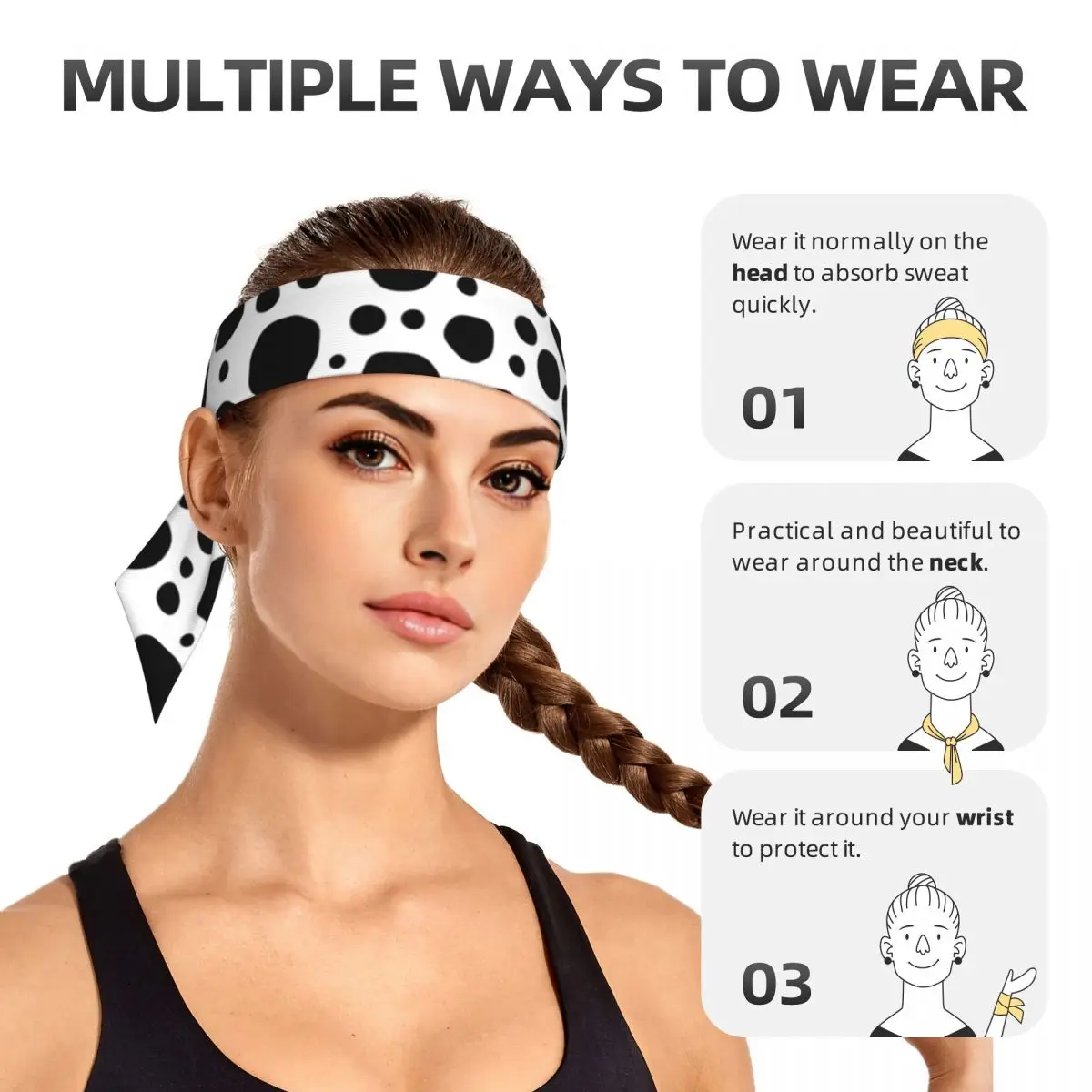 Bandanas Hairband Head Tie Abstract Dalmatian Pattern Sports Headband for Running Tennis Karate Athletics Brief Style