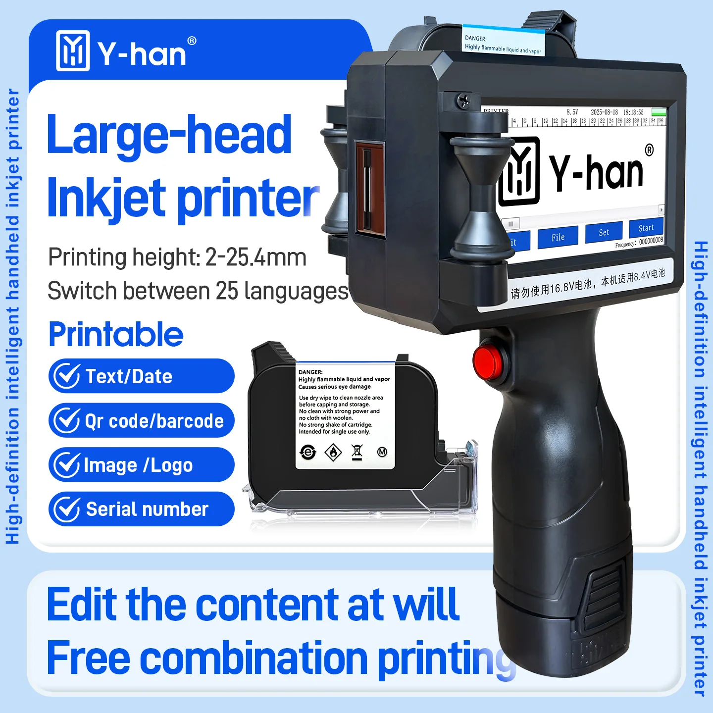 

Yhan 25.4mm portable inkjet printer unencripted for Expiry Date Barcode QR Code Batch Numbers Best Value Logo Printing