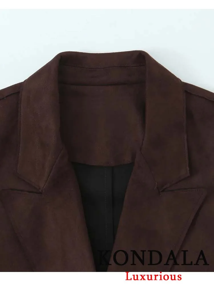 KONDALA Vintage Solid Chic Vrouwen Blazer Notched Enkele Knop Zakken Lange Mouw Blazer Mode 2025 Herfst Kantoor Dame Blazers