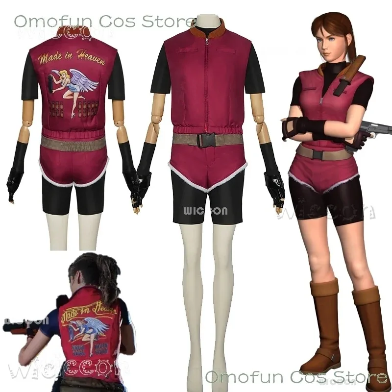 تخصيص المقيم 2 Re2 1988 كلير تأثيري الشر ريدفيلد زي شعر مستعار الزي الأحمر السراويل هالوين كرنفال ملابس الحفلات