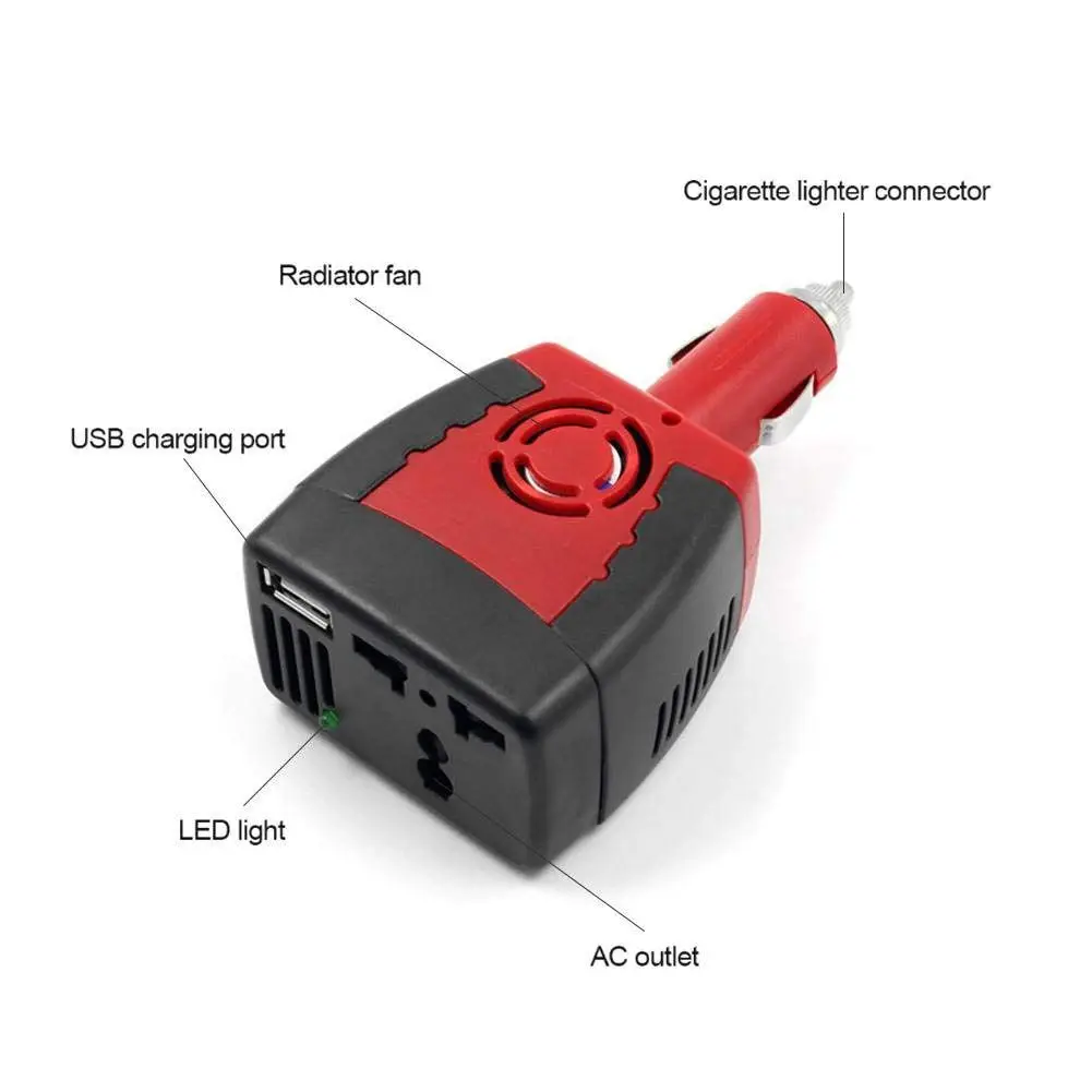 

150W Power Inverter DC 12V to AC 220V Car Outlet Voltage Adapterwith 0.5A USB Charging Ports