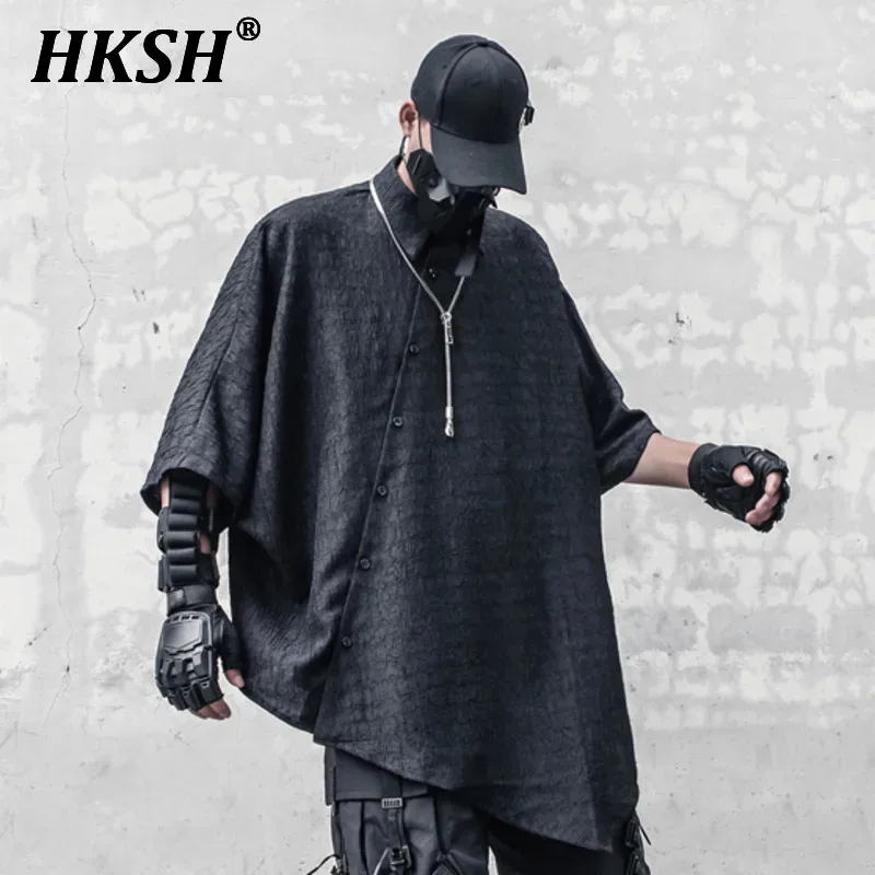 HKSH Men's Tide Dark Irregular Design Cuban Collar Retro Short Sleeve Shirt Women Punk Summer New Thin Casual Loose Tops HK1354