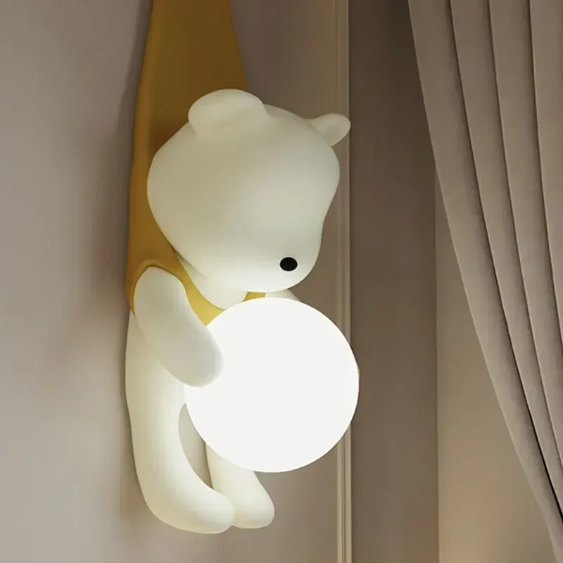 

European Creative Cartoon Bear Wall Lamp Modern Cream Style Light Bedroom Living Room Study Lamps Children Room Lighting Fixture