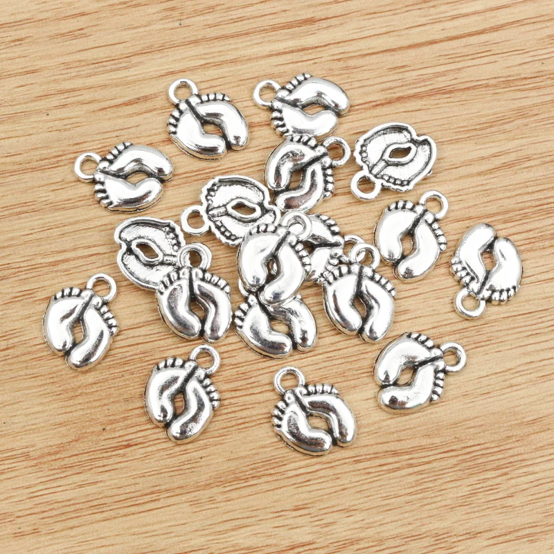 20pcs 13x10mm Charms feet foot Tibetan Silver Plated Gold Plated Bronze Pendants Antique Jewelry Making DIY Handmade Craft