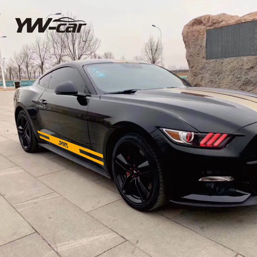 2Pcs Car Side Stripes Skirt Sticker Racing Sport Graphic Vinyl Decal For Ford Mustang 2015-Present GT Shelby 500 Car Accessories