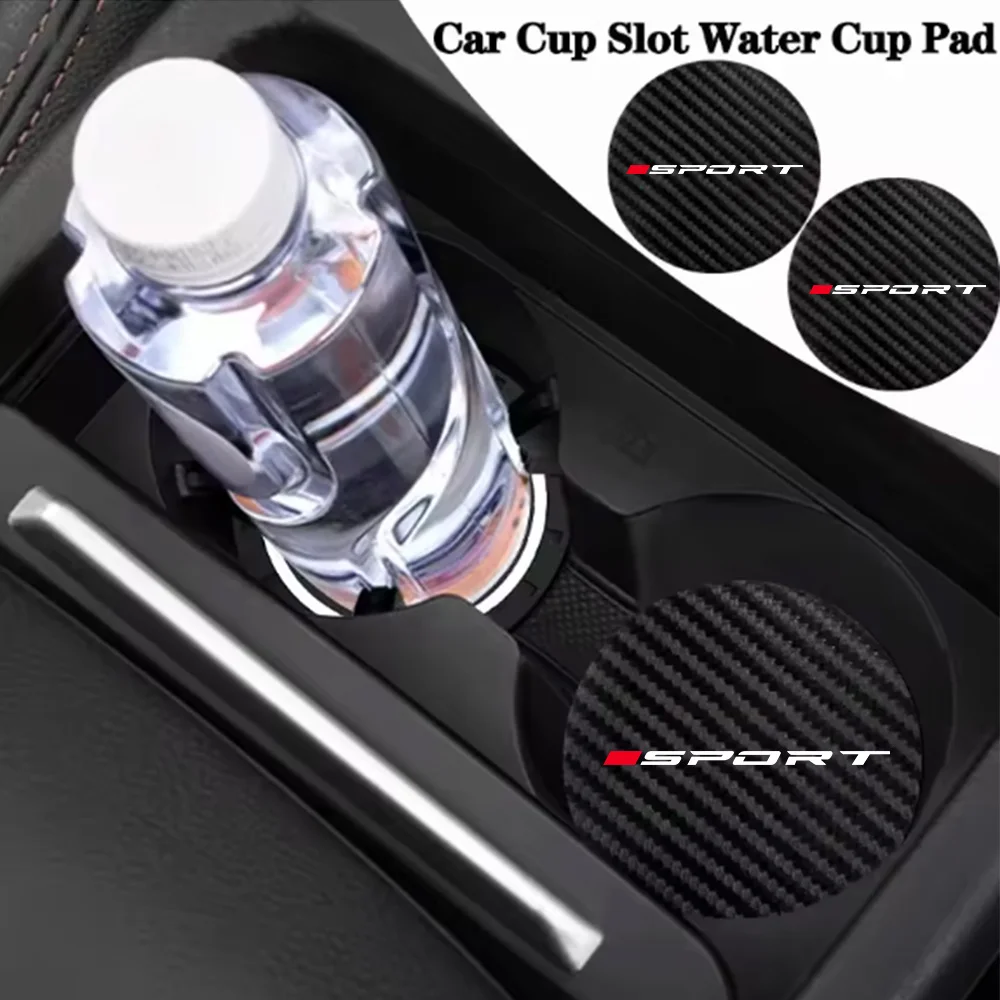 Acessório de interior para carro esportivo vermelho, tapete para copo de água com padrão de fibra de carbono, coleção de acessórios para carro, tapete