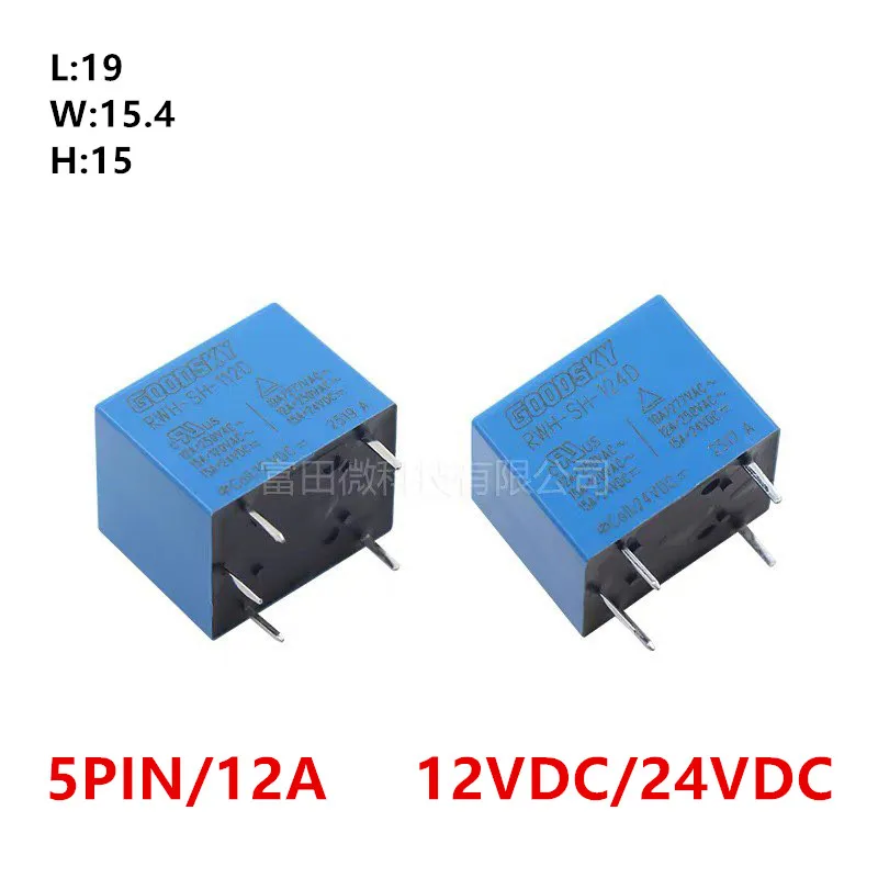 

5Pcs New Relay RWH-SH-112D/124D 5Pin 12A 12V 24V Power Relay T73 HF3FF SRD-12VDC