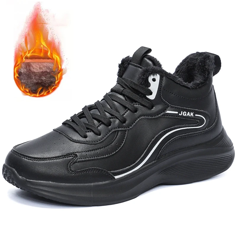 

Зимние мужские теплые кожаные кроссовки с плюшевой внутренней частью, большие размеры 49 50, 51, повседневная спортивная обувь, морозостойкая