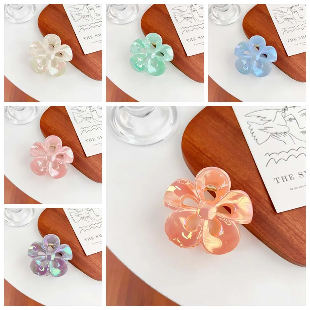 Laser Flower Hair Claw Creative Aurora Korean Style Hollow Shark Clip Crab Clip Ponytail Holder Egg Flower Hair Clip Daily