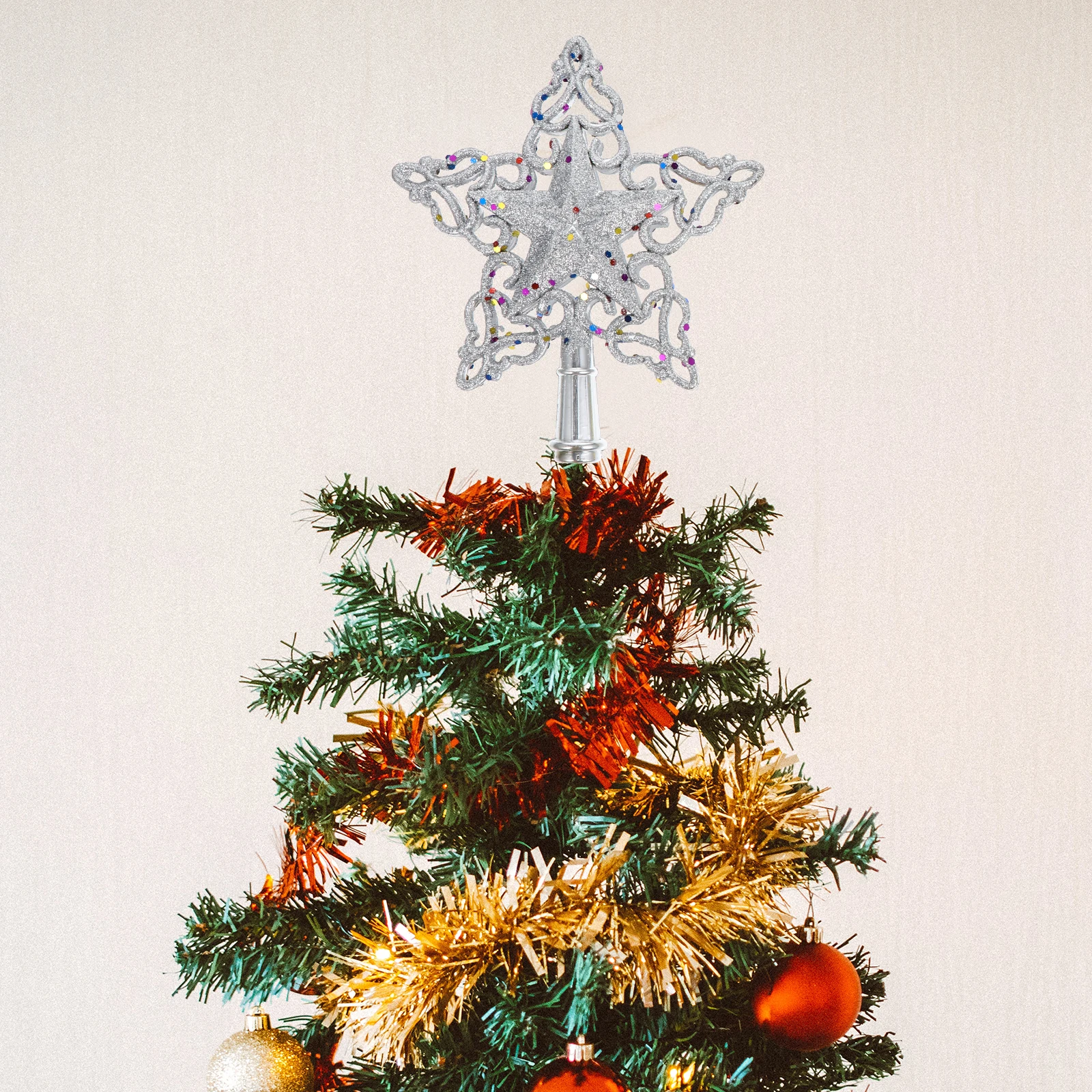 

2Pcs Xmas Star Ornaments Christmas Tree Hanging Decorations Plastic Five- Adornment Holiday Party Decor