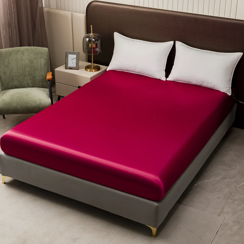 Luxury Satin Bed Sheet, European Artificial Silk Mattress Cover Elastic Band Fitted Sheet Extra Large Size 150/ 180/200 X200CM