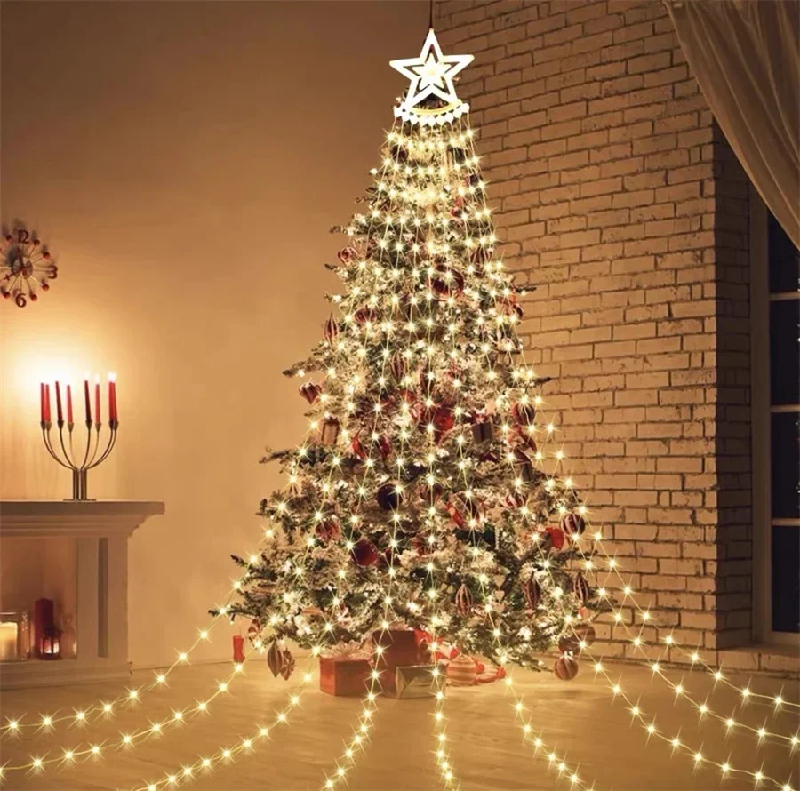 9x3.5M Decorazione natalizia Stella Luci della stringa 350 LED Toppers per albero di Natale all'aperto Stella Luce Cascata Albero Ghirlanda di luce