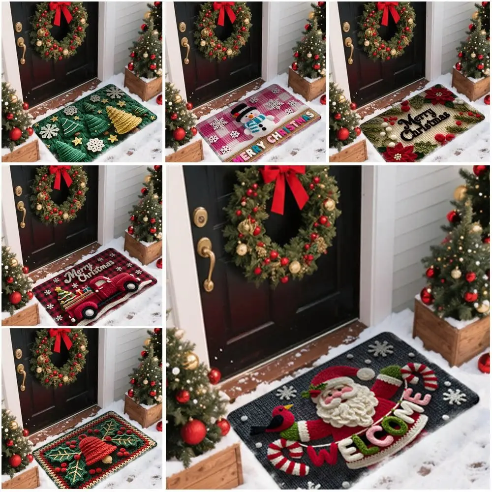 Water-absorbing Christmas Door Mat Gingerbread Man Pattern Santa Claus Design Anti-slip Pad Christmas Decor Door Carpet