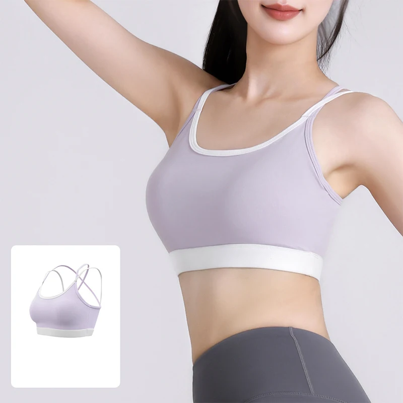 

Fashion Individual Color-Blocking Cross Halter Women's Sports Underwear Comfortable Elasticity Backless Hottie Sexy Yoga Bra