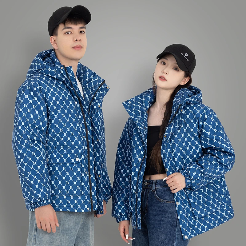 

Faionable White Du down Puffer Jaet ort Thiened Couple Tops Outerwear Polyester Fiber Hooded Regular Length C...