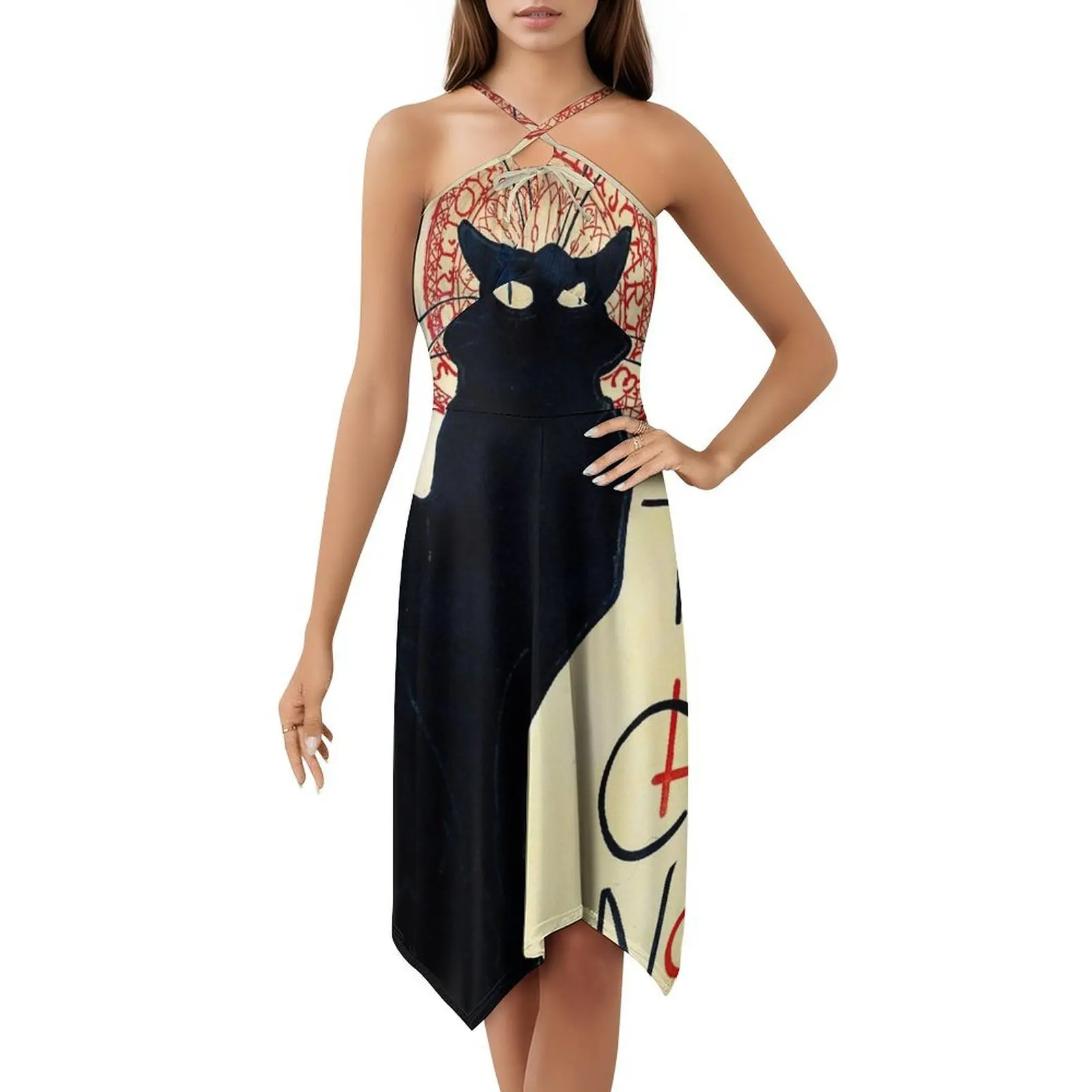 Vintage francês cartaz-turno du chat-steinlen boho chique vestido elegante moda praia vestido de festa de casamento vintage francês