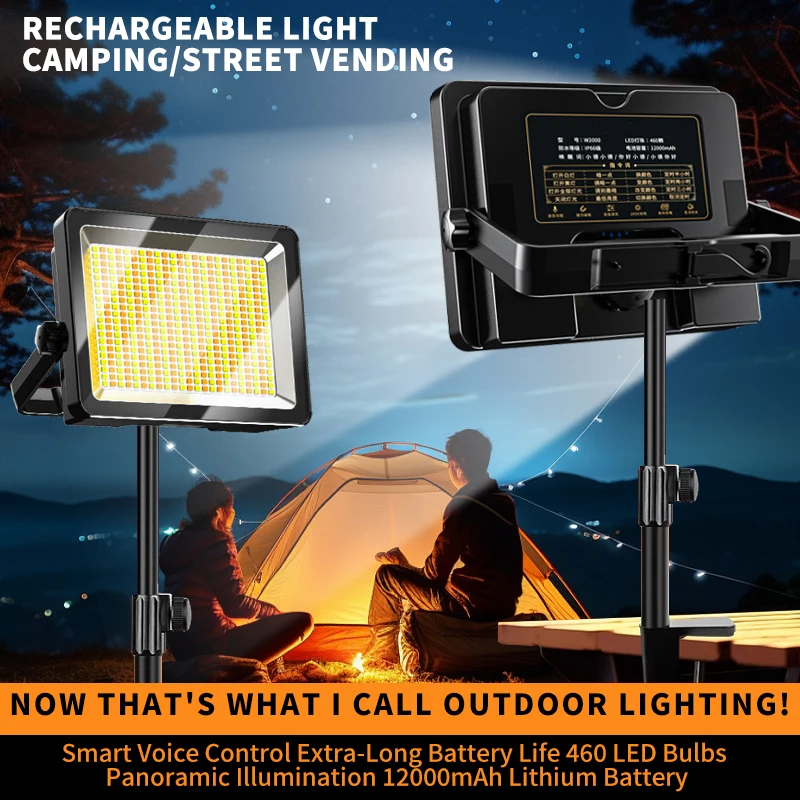 W1200 مصباح خارجي أسود يمكن التحكم فيه بالصوت ضوء التخييم حجم كبير إضاءة التعرض المحمولة لرحلات التخييم #2