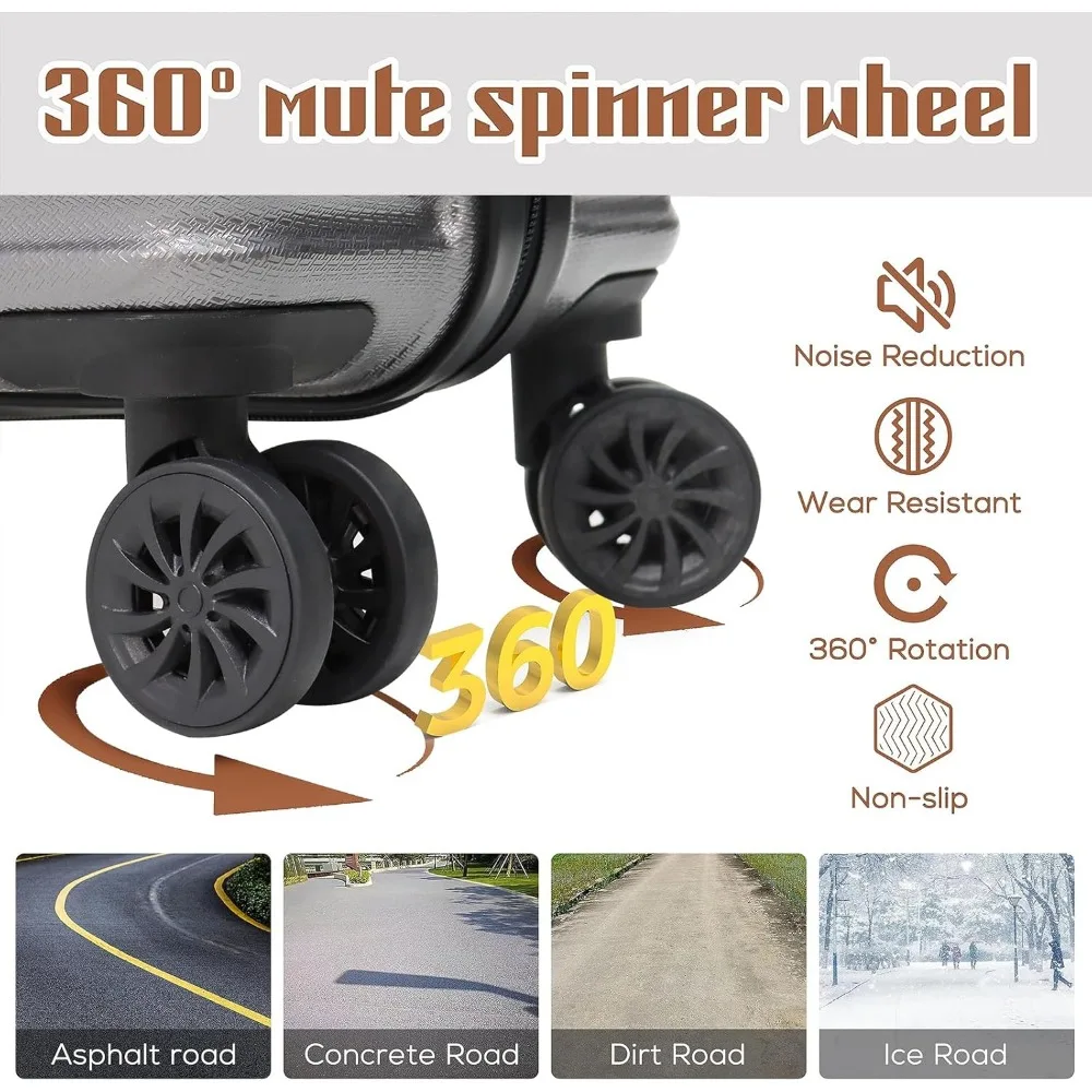 مجموعة أمتعة مكونة من 3 قطع من مجموعة أمتعة ABS ذات عجلات دوارة صلبة وحقيبة حمل مع حقيبة عطلة نهاية الأسبوع وحقيبة أدوات الزينة (رمادي)