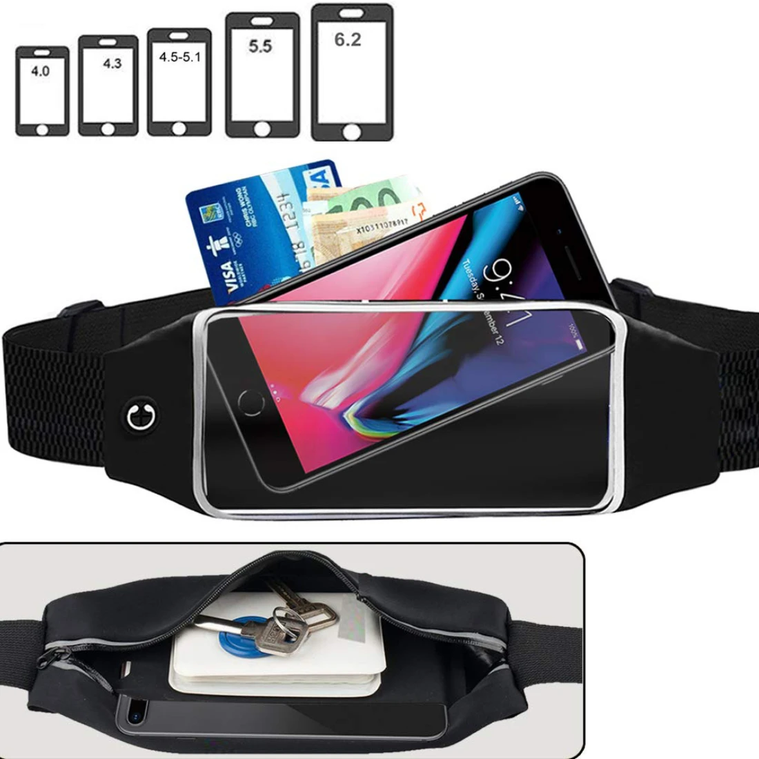 Bolsa impermeável para celular para mulheres, tela sensível ao toque, corrida, corrida, esportes, cintura, fanny pack, acessórios esportivos