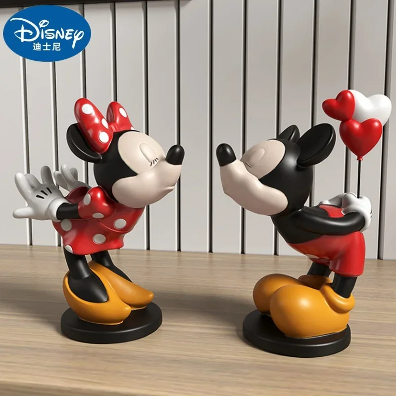 2pcs Disney Mickey Mouse Minnie Mouse Statue Cartoon Minnie Mickey Kissing Sculpture Lovers Home Desktop Ornaments Wedding Gifts