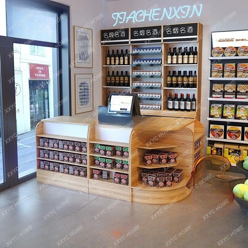 Supermarket Convenience Store Cashier Counter Small Shop Fruit Wine Cabinet Corner Wooden Payment Bar Counter