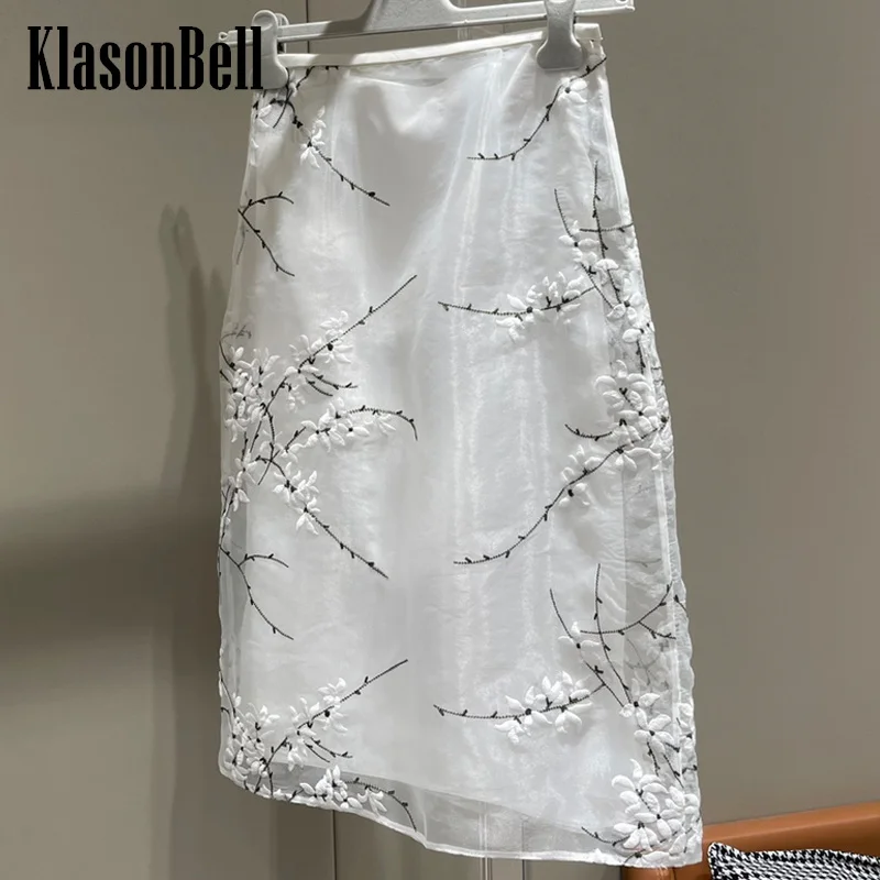 

4.15 KlasonBell Fashion Elegant Embroidery Art Print 2 Piece Set Skirt For Women 2024 Spring Summer New Side Fly Button Skirt