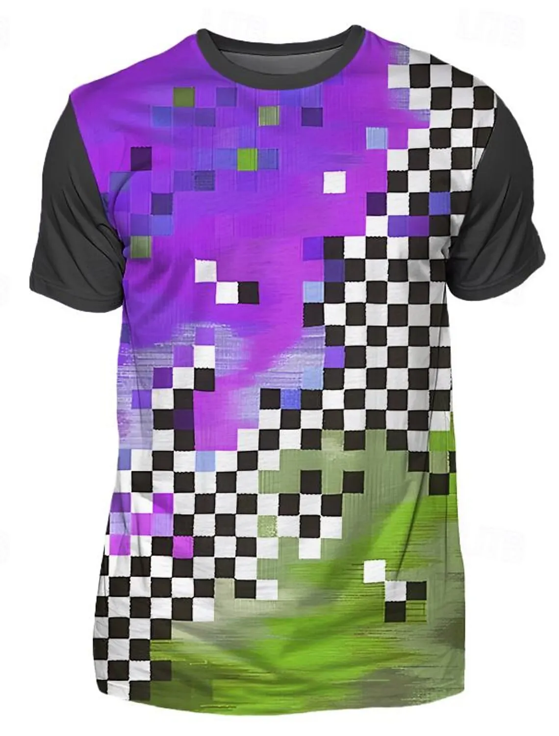 

3D Print Trend Plaid Color Block Graphic Casual Tees Street Style Men's T shirt Short Sleeve O-Neck Summer Clothing for man