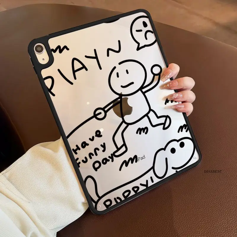 Ins Simple Transparent Line Puppy New Tablet Case For iPad Pro 11 12.9in 13 M4 9.7 10.2 5/6th 7/8/9 10 11th MINI Air 5 6 7 Case