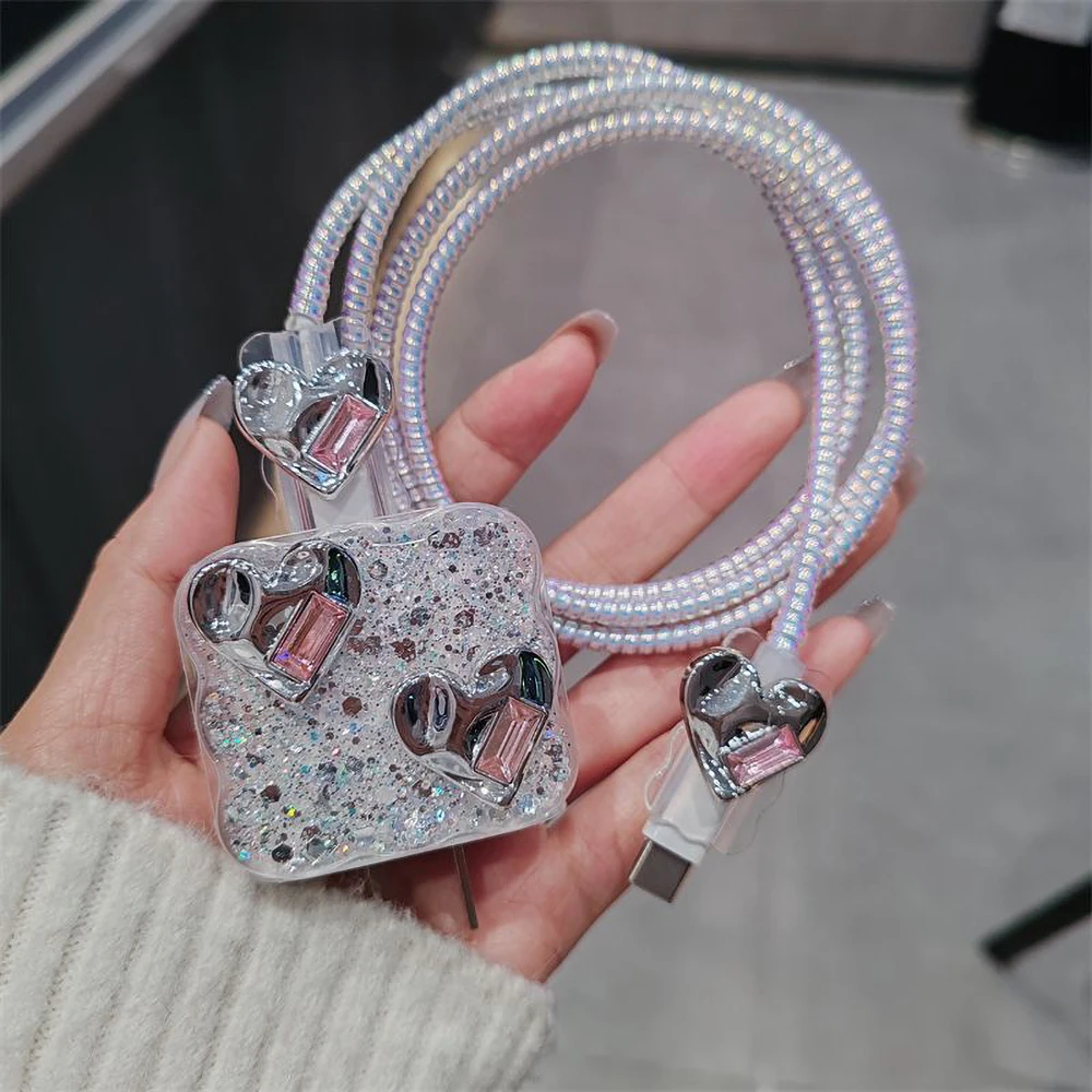 

3D Heart Charger Protector For Apple 18W/20W Charger Adapter Case Cable Wrap Anti-break Cord Cover For iPhone 15 14 13 Pro