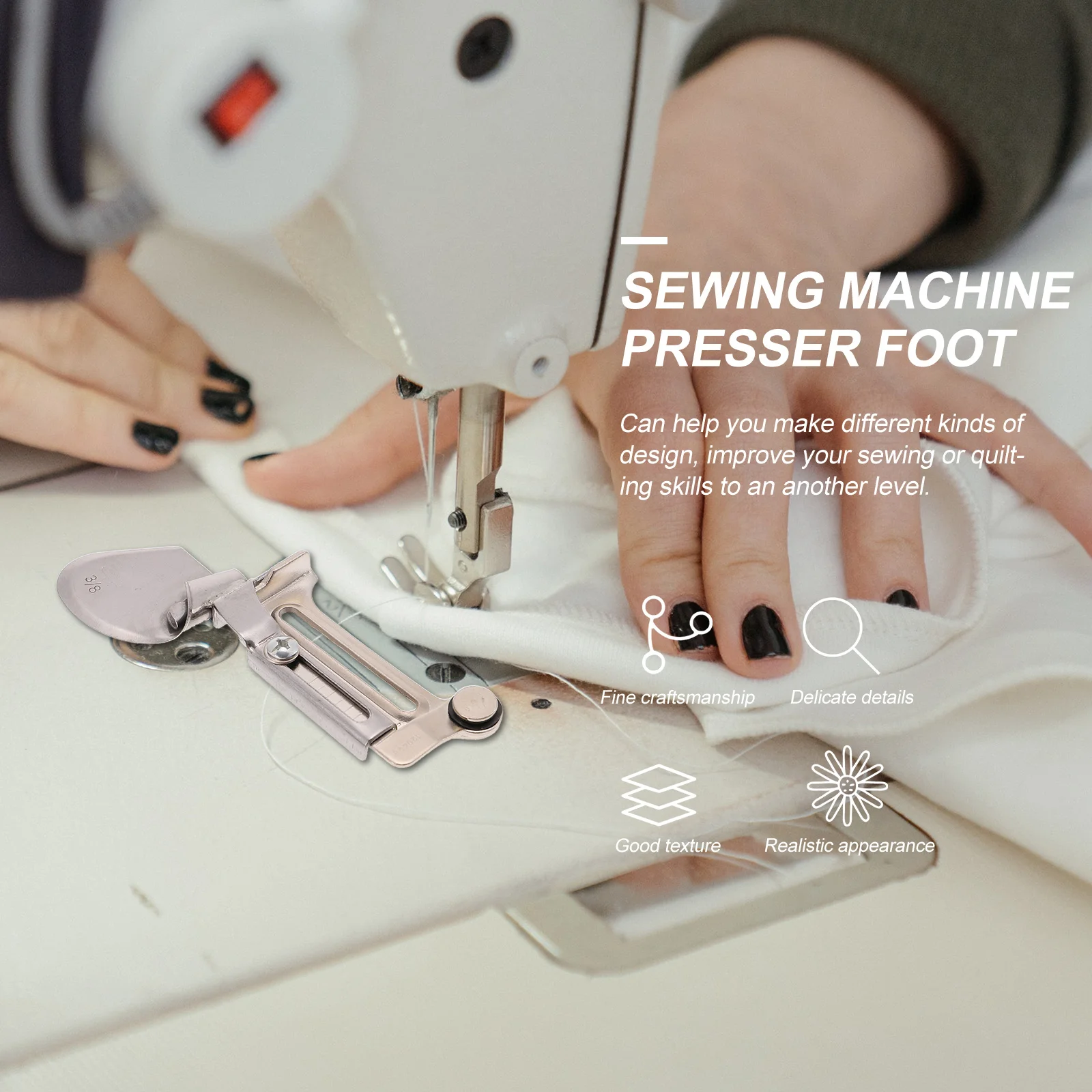 

2Pcs Sewing Machine Binder Presser Feet Stainless Steel Overlock Binding Tool Replacement Accessory Suitable for Home Industrial