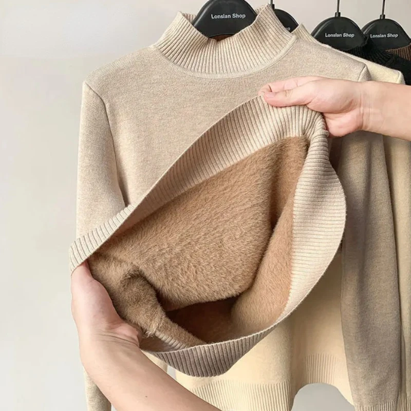 Damen pullover neuer Fleece halber Roll kragen kragen Bottom ing Shirt warme Pullover Tops Basic Pullover Langarm Strick pullover