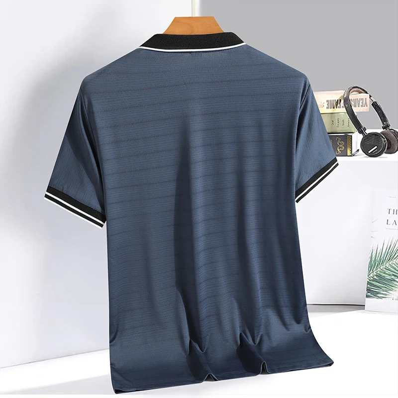 Ice Silk Polo Shirt Quick-drying Short-sleeved Lapel Loose High Elastic Quick-drying Light Plate Men's Top