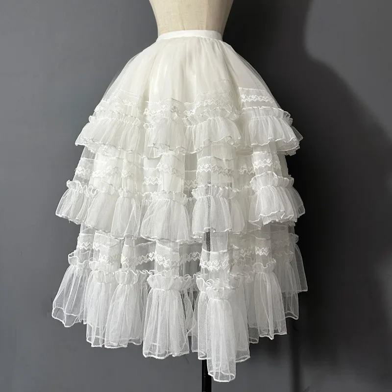 

Gorgeous Lolita Dress Light Flower Wedding JSK Skirt Lining Heavy Industry Lace Cake Fluffy Mesh Cover Up Skirt