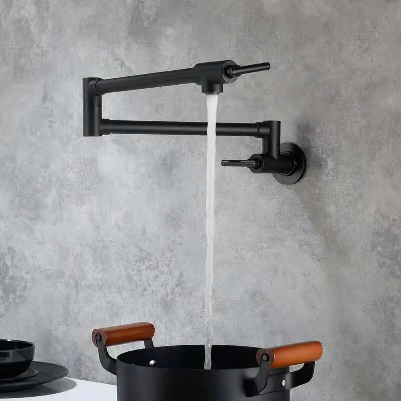 

Brass Black Tap Wall Mounted Kitchen Faucet Cold Water Single Hole Rotate Folding Spout