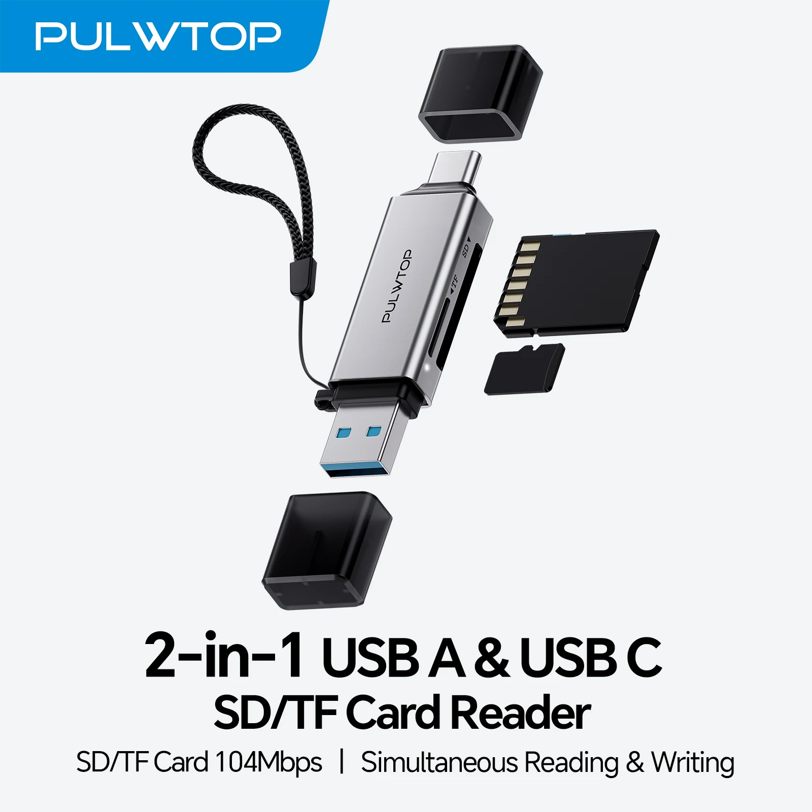 PULWTOP 2-in-1 USB-C SD Card Reader: High-Speed USB 3.0 Memory Card Viewer for Digital Cameras, Compatible with SD and TF Cards