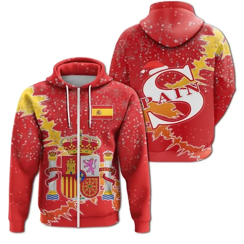 Spain Map Flag 3D Printed Zip Up Hoodies For Men Clothes National Emblem Sports Boy Tracksuit Casual y2k Zipper Hoody Pullovers