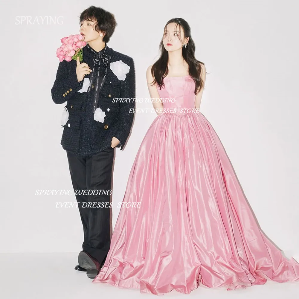 

SPRAYING Fairy Pink Taffeta Evening Dress Korea Wedding Dress Photo Shoot A line Strapless Long Bow Corset Party Customized 2025