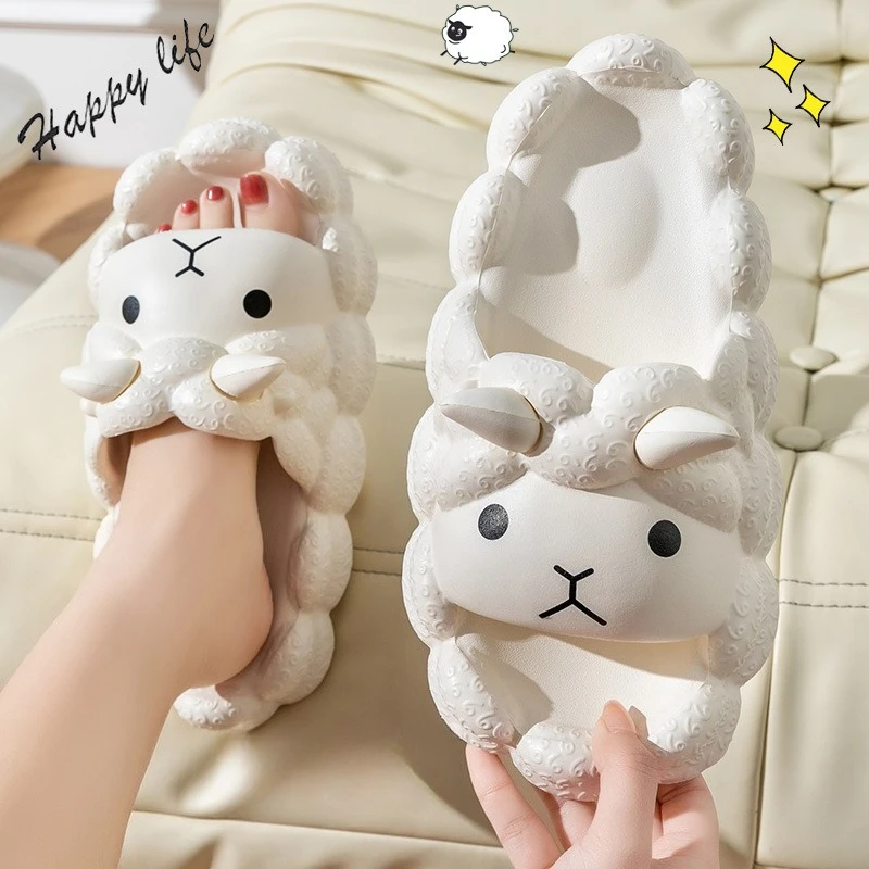Pantoufles mouton mignonnes pour femmes, été, semelle souple, intérieur/extérieur, antidérapantes, confortables, décontractées, tendance, pour couple