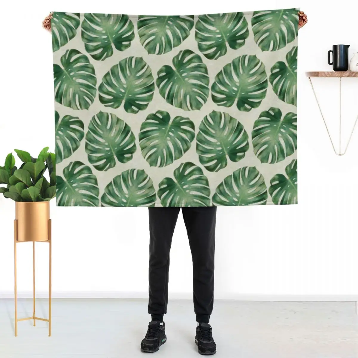 Monstera leaves Throw Blanket Giant Sofa Luxury Brand Thermal Loose Sofas Blankets Sofas Of Decoration Blankets