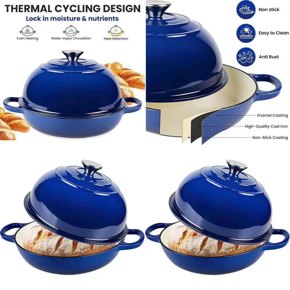 

Enameled Cast Iron Bread Pot with Dome Lid, Oven-Safe up to 500°F, 6-Quart, Blue