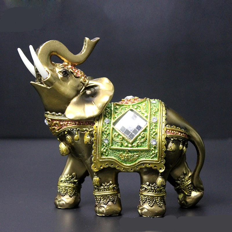 Elephant Statue, Lucky Feng Shui Green Elephant Sculpture Wealth Figurine for Home Office Decoration Gift